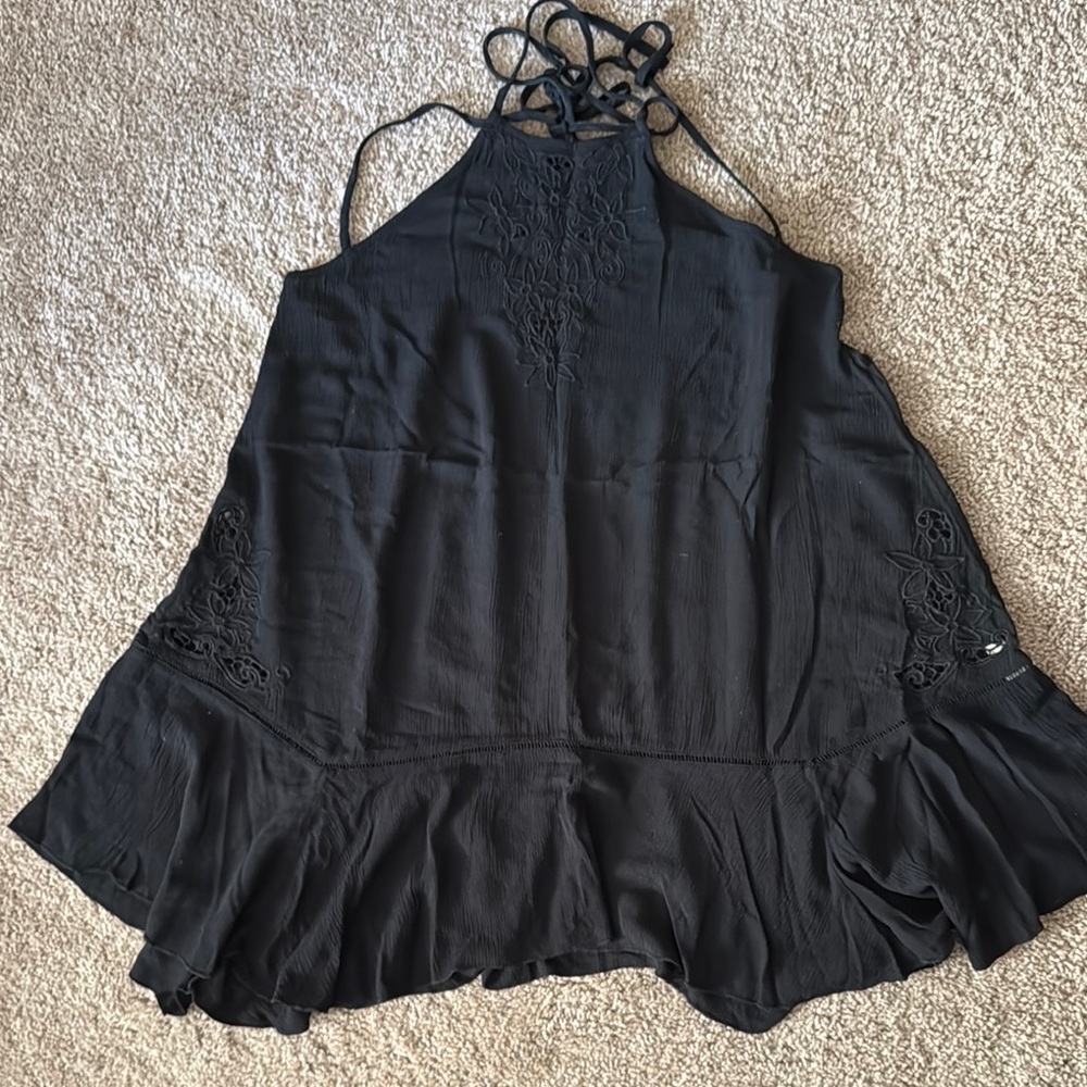 Free People Black Embroidered Halter Dress